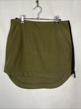 Drifter Wool Blend Green High Low Mini Skirt with Zipper